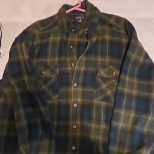 Structure Green and Yellow Plaid Casual Button Down Shirt